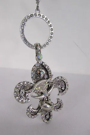 Silver Metal Charm Fleur De Lis Keychain