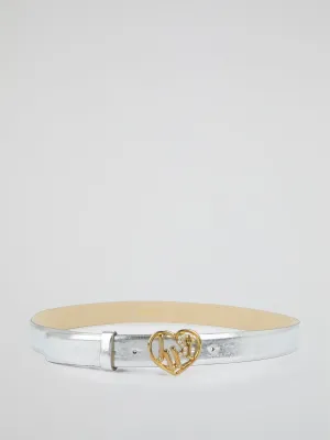Silver Metallic Heart Buckle Belt