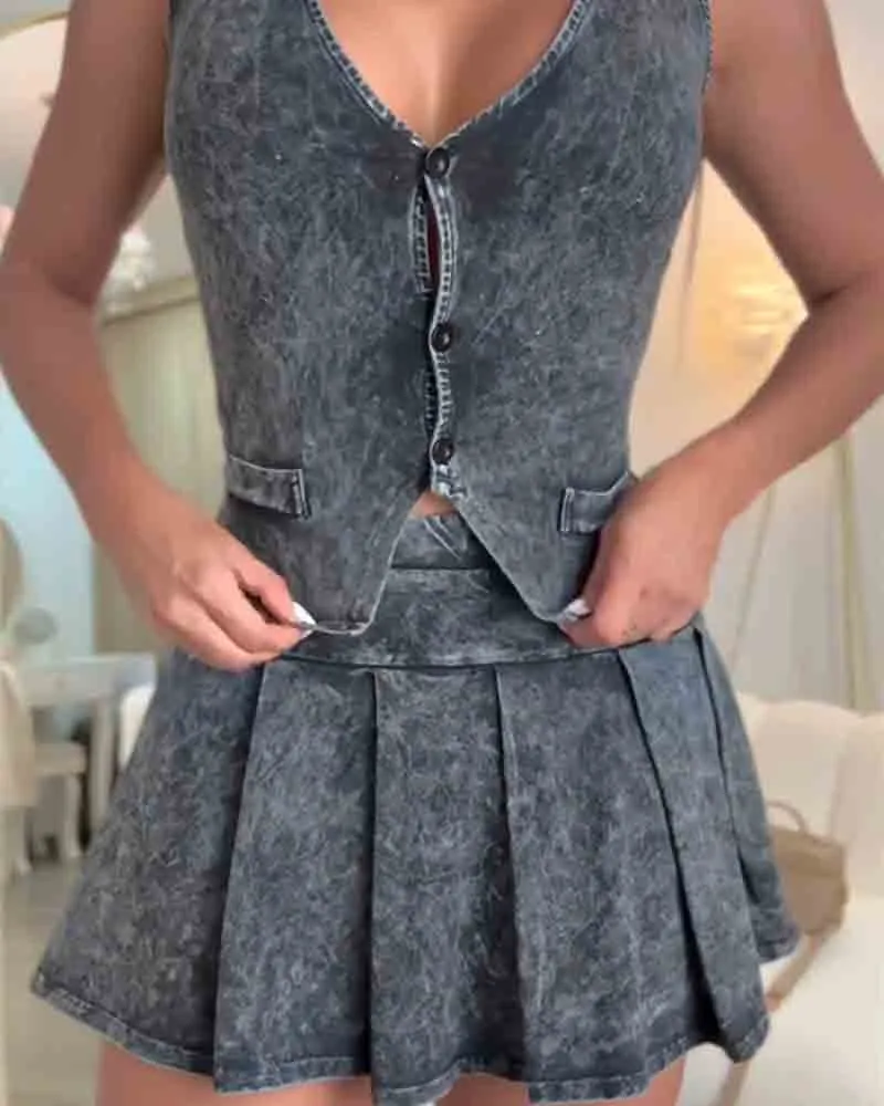 Sofia – Washed  Faux Skirt Set for Women