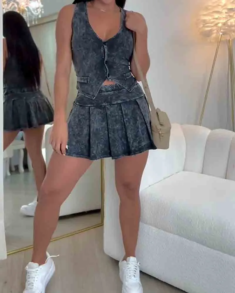 Sofia – Washed  Faux Skirt Set for Women