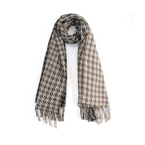 Sofiya Houndstooth Scarf – Two-Tone, Lightweight, Warm Accessory