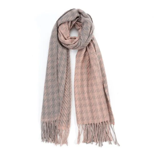 Sofiya Houndstooth Scarf – Two-Tone, Lightweight, Warm Accessory