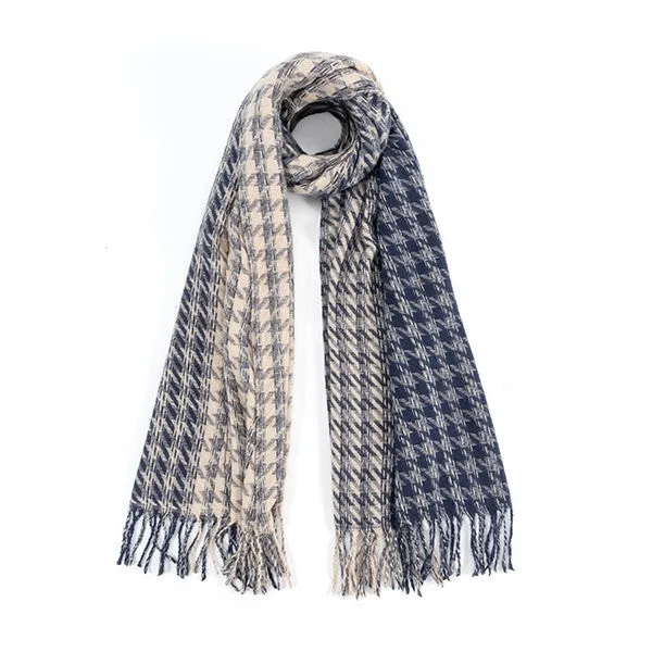 Sofiya Houndstooth Scarf – Two-Tone, Lightweight, Warm Accessory