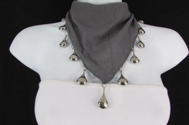 Soft Black Scarf with Silver Drops Beads