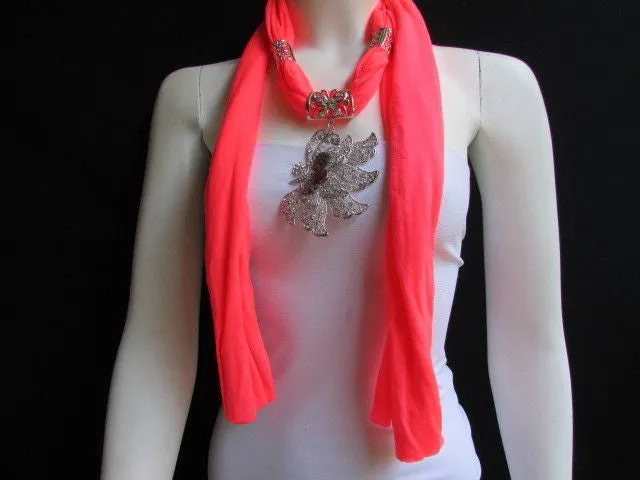 Soft Fabric Long Scarf Big Jeweled Butterfly Pendant