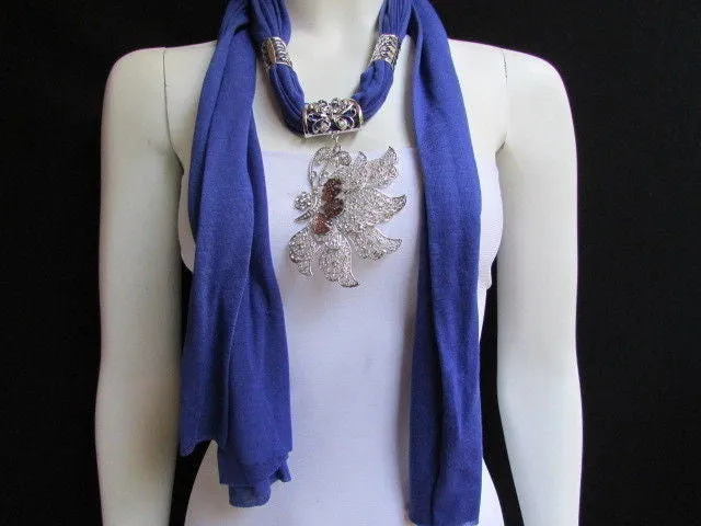 Soft Fabric Long Scarf Big Jeweled Butterfly Pendant