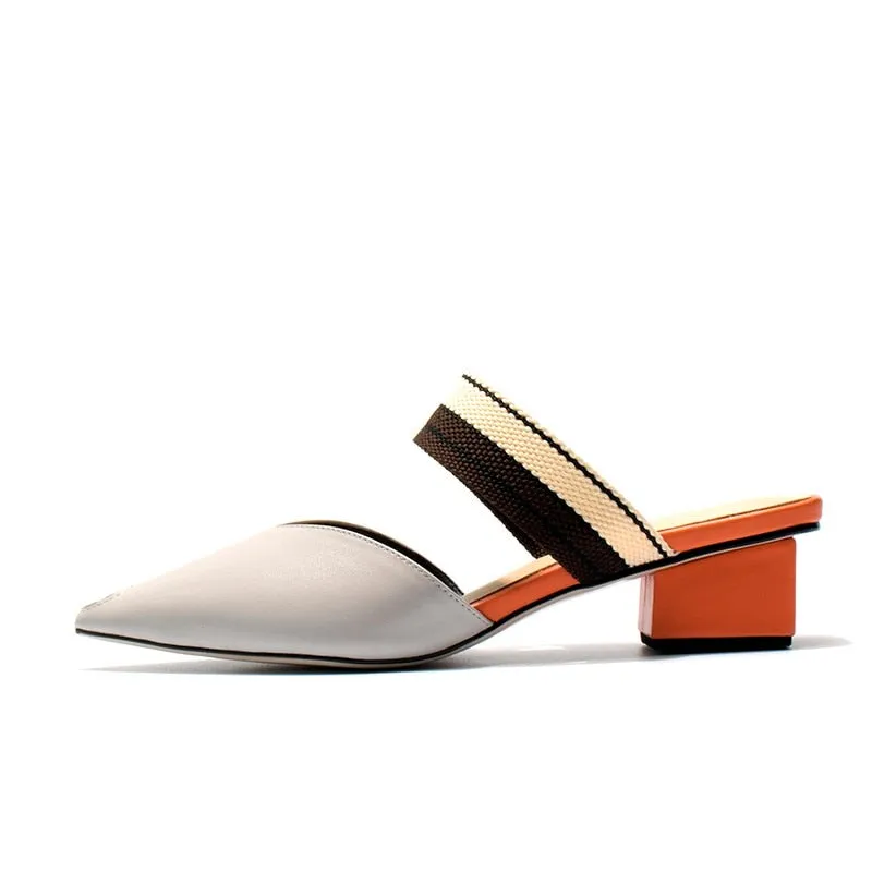 soft natural genuine leather women flip flops medium heels women summer fashion sexy slippers pointed toe slides