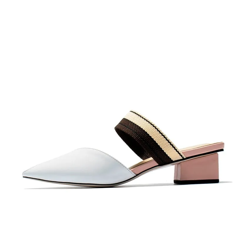soft natural genuine leather women flip flops medium heels women summer fashion sexy slippers pointed toe slides