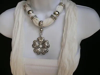 Soft Scarf Heart Flower Silver Pendant