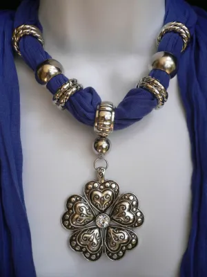 Soft Scarf Heart Flower Silver Pendant