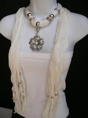 Soft Scarf Heart Flower Silver Pendant