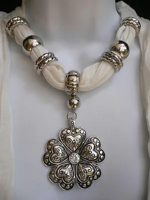 Soft Scarf Heart Flower Silver Pendant