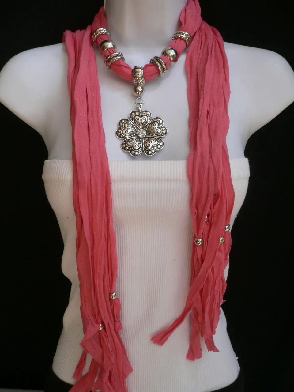 Soft Scarf Heart Flower Silver Pendant