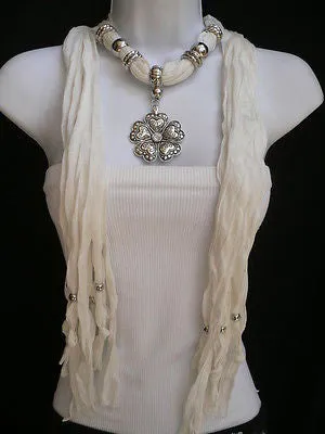 Soft Scarf Heart Flower Silver Pendant
