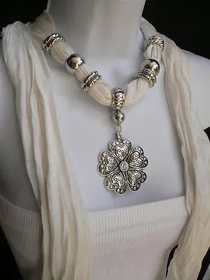 Soft Scarf Heart Flower Silver Pendant