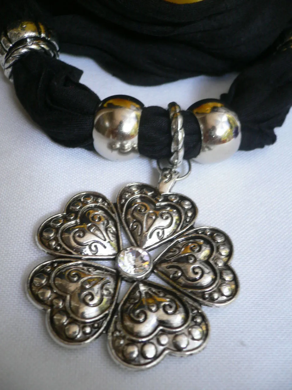 Soft Scarf Heart Flower Silver Pendant