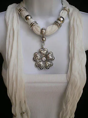 Soft Scarf Heart Flower Silver Pendant