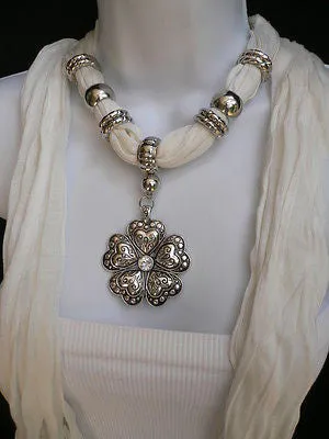 Soft Scarf Heart Flower Silver Pendant
