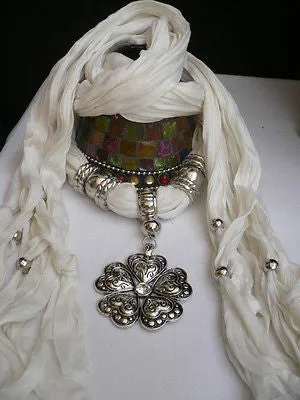 Soft Scarf Heart Flower Silver Pendant