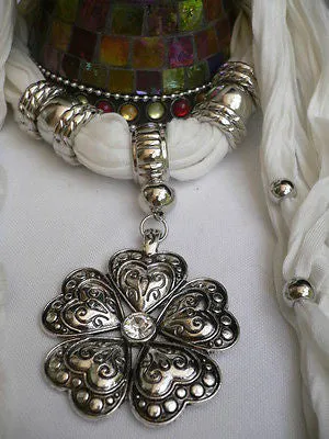 Soft Scarf Heart Flower Silver Pendant