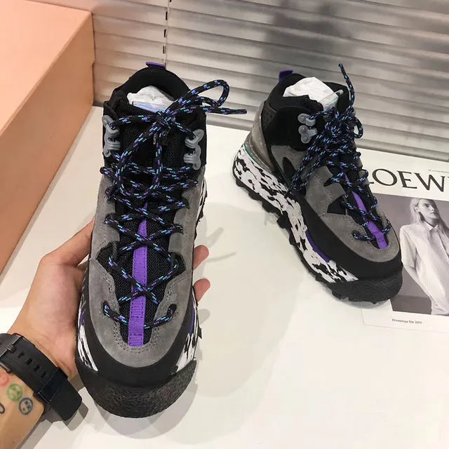 Spring casual shoes Woman climbing Trainers creeper patchwork boots thick bottom platform sneakers high top daddy shoes