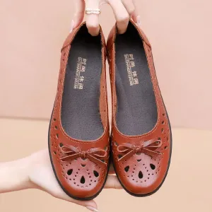 Spring/Summer Casual Shoes Soft Leather Sandals Female Flats Cut Out Slip On Footwear for Women