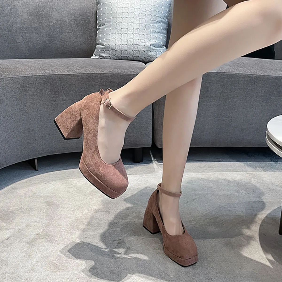 Square Toe Block Heel Pumps
