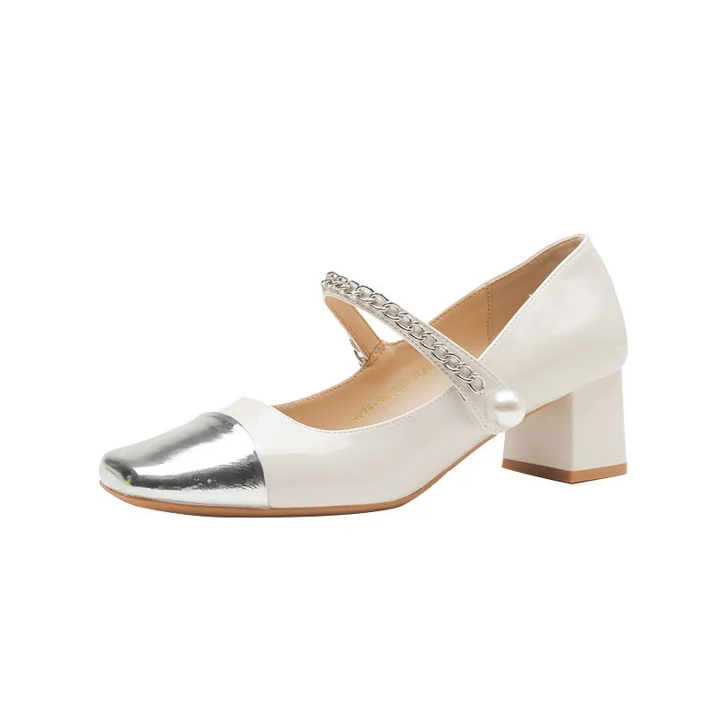 Square Toe Block Heels Pumps
