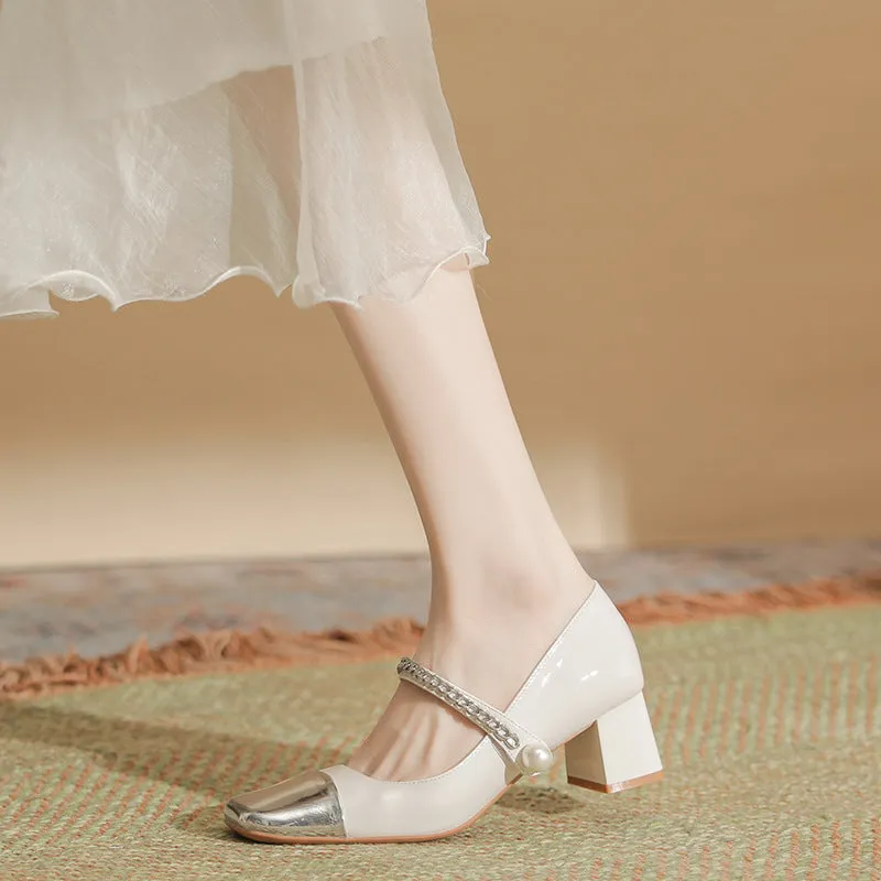 Square Toe Block Heels Pumps