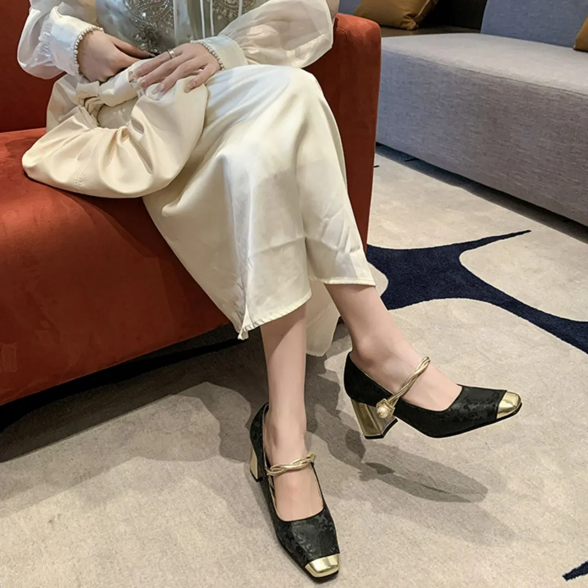 Square Toe Block Heels Pumps
