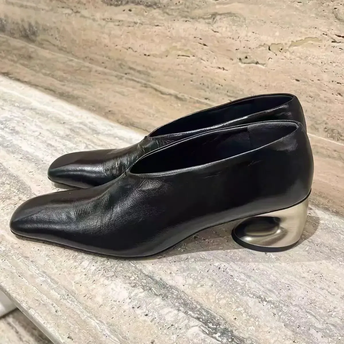 Square Toe Leather Chunky Loafers Womens Shoes Luxury Brand Heels Autumn 2025 New Fashion Elegant Dress Pumps Zapatillas Mujer