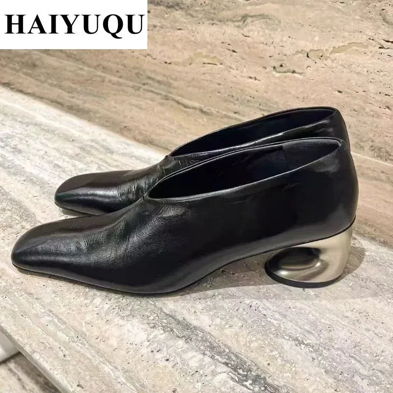 Square Toe Leather Chunky Loafers Womens Shoes Luxury Brand Heels Autumn 2025 New Fashion Elegant Dress Pumps Zapatillas Mujer
