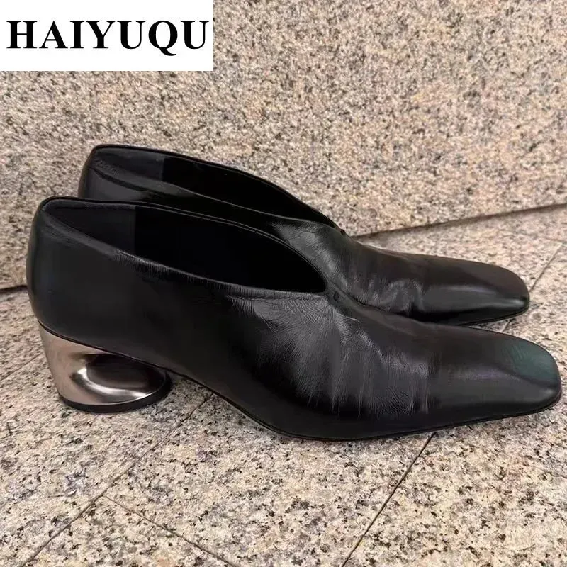 Square Toe Leather Chunky Loafers Womens Shoes Luxury Brand Heels Autumn 2025 New Fashion Elegant Dress Pumps Zapatillas Mujer