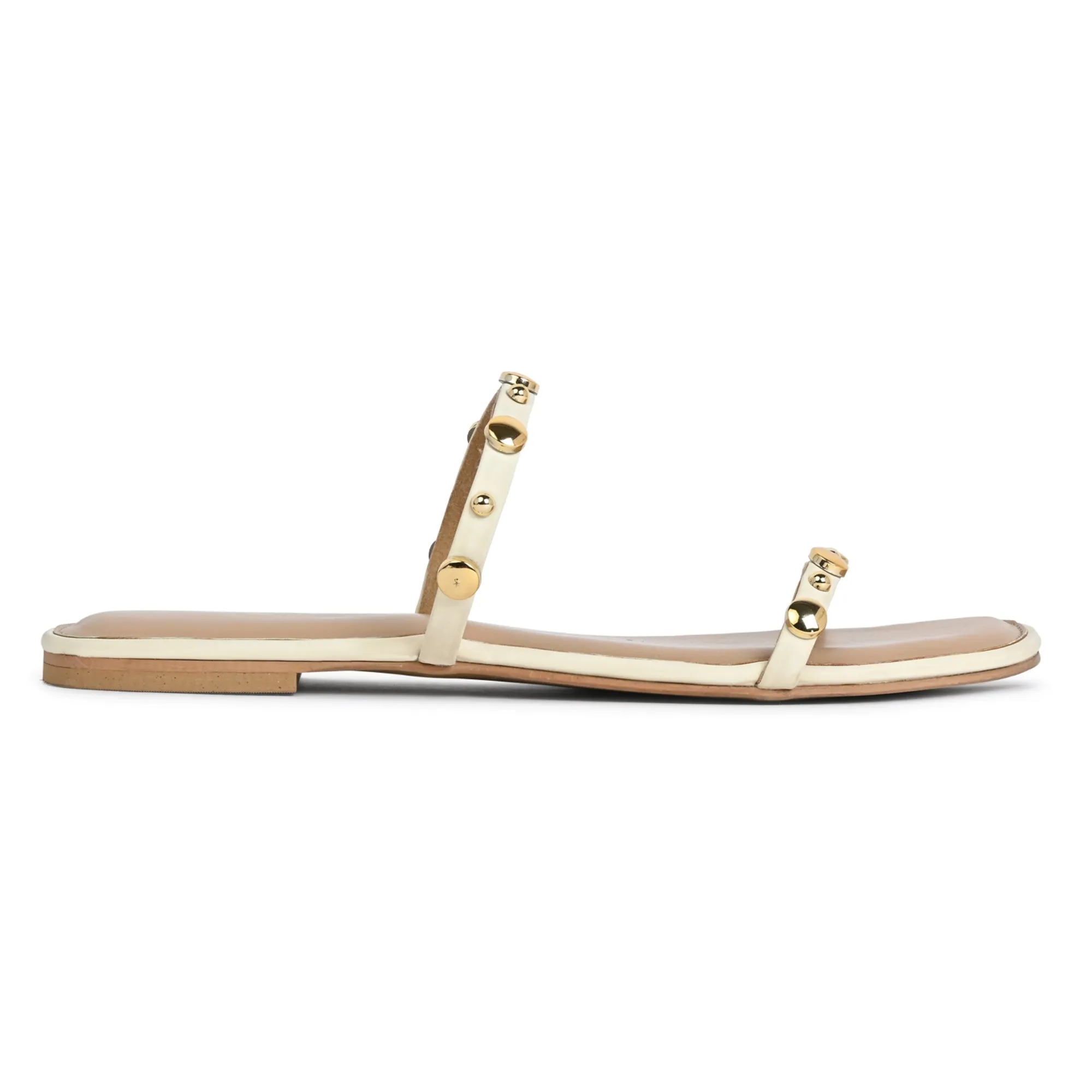 Strapped Rivet Flats- Cream