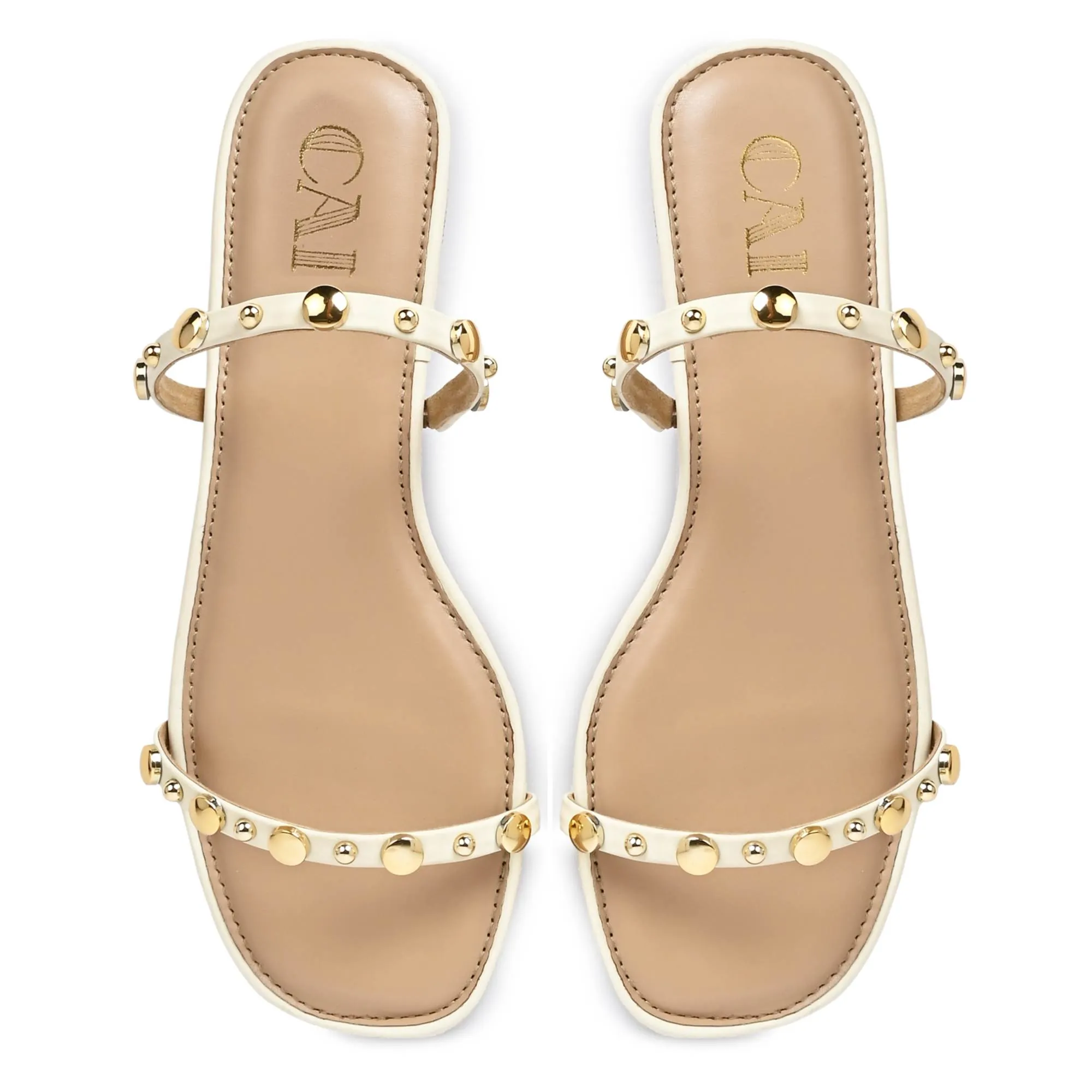 Strapped Rivet Flats- Cream