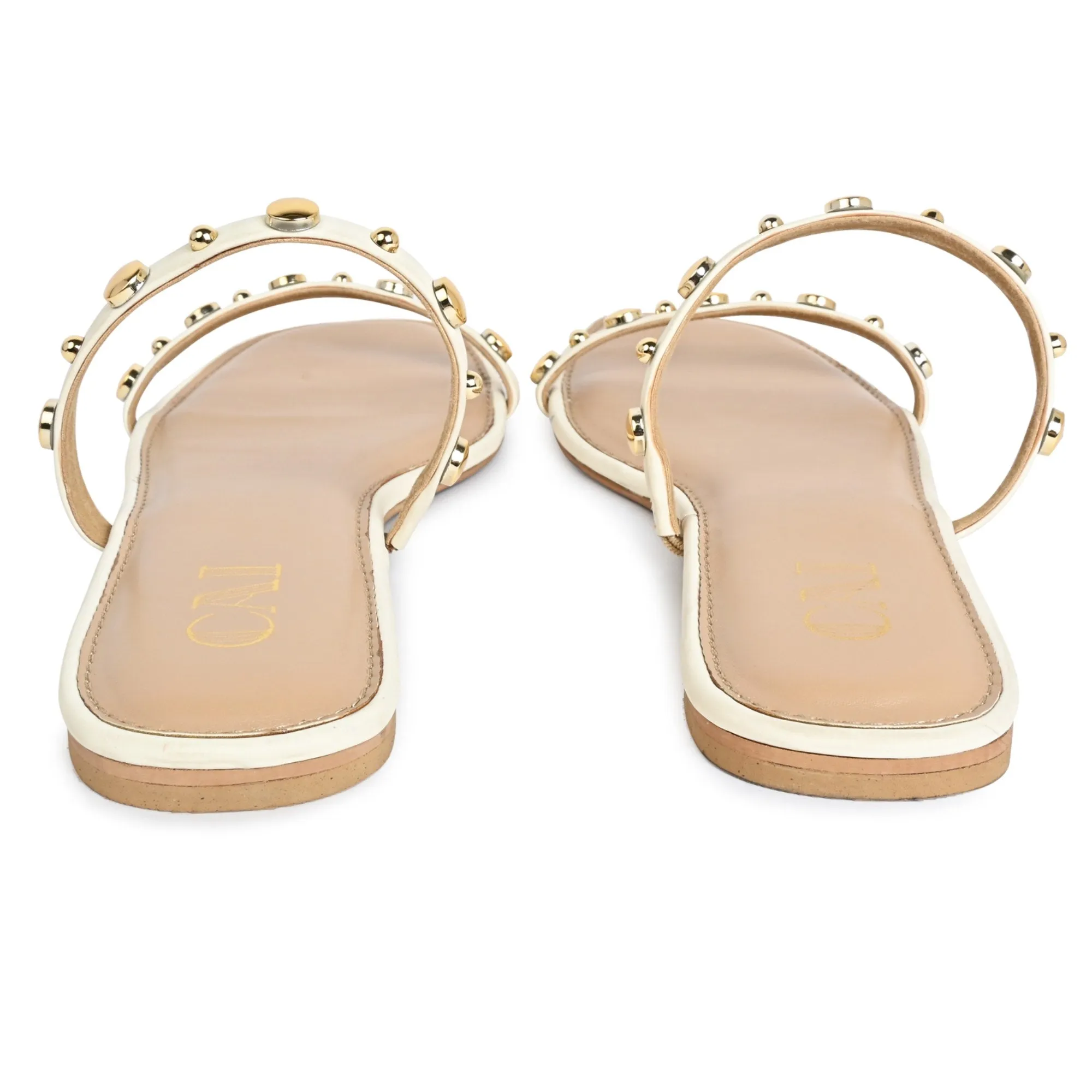 Strapped Rivet Flats- Cream