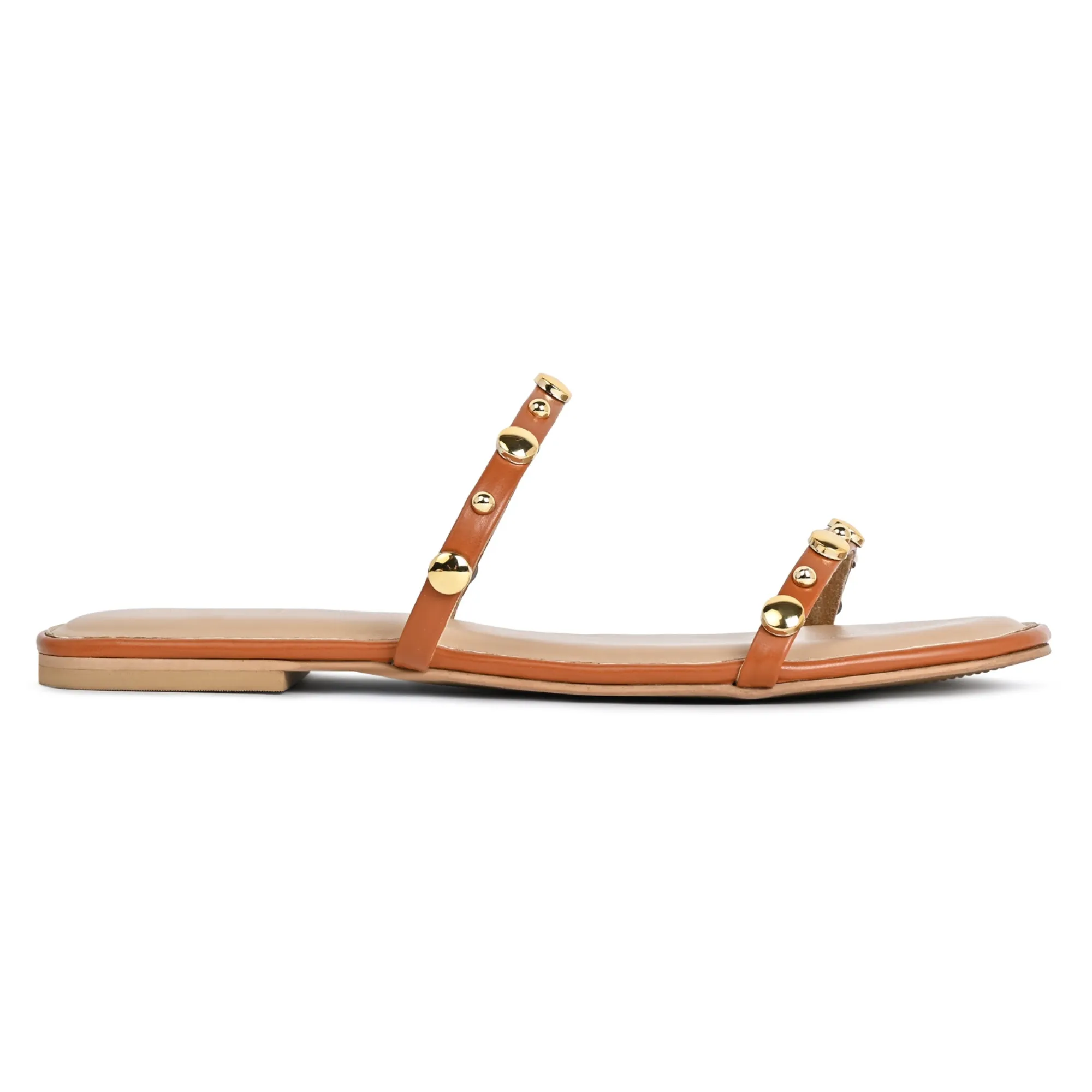 Strapped Rivet Flats- Tan