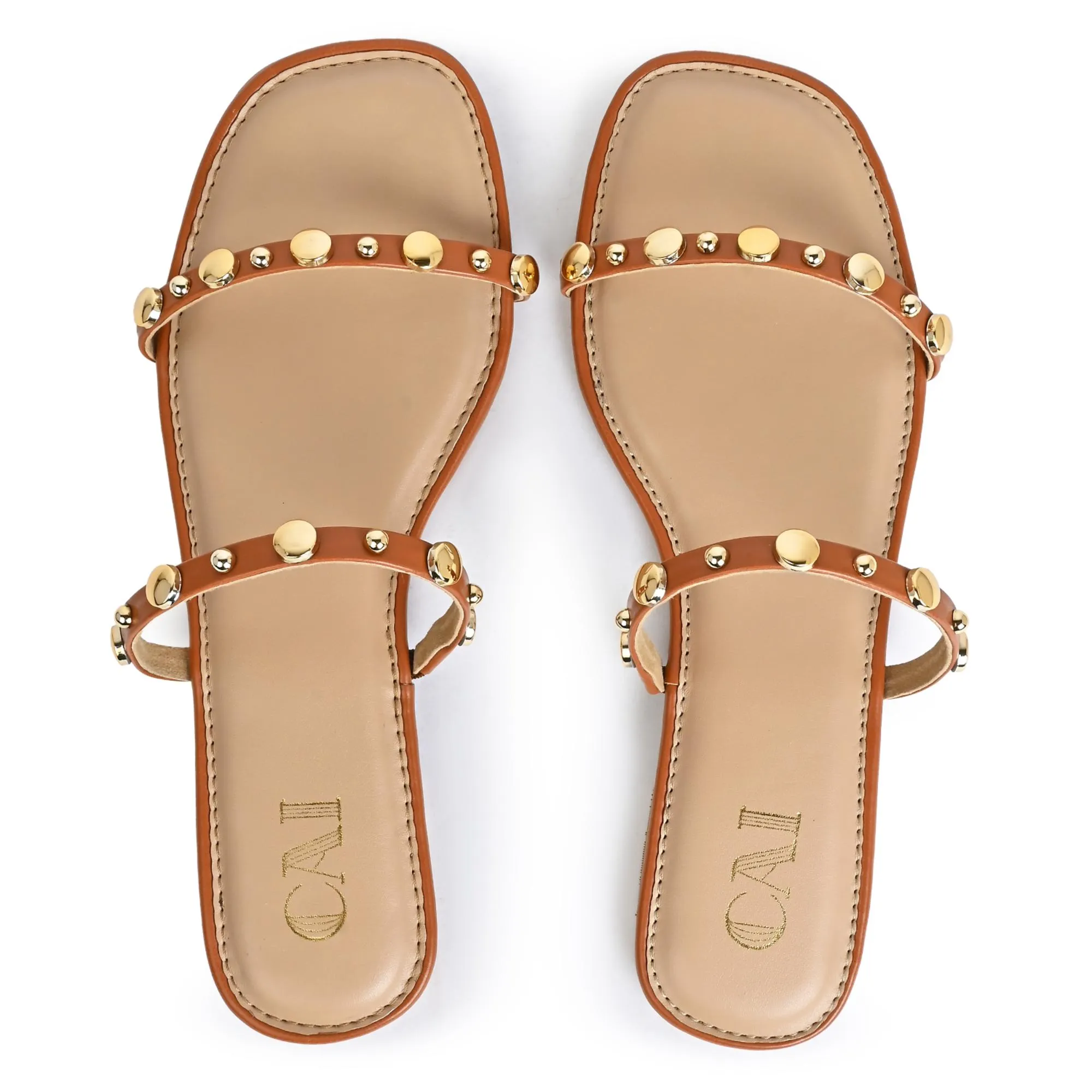 Strapped Rivet Flats- Tan