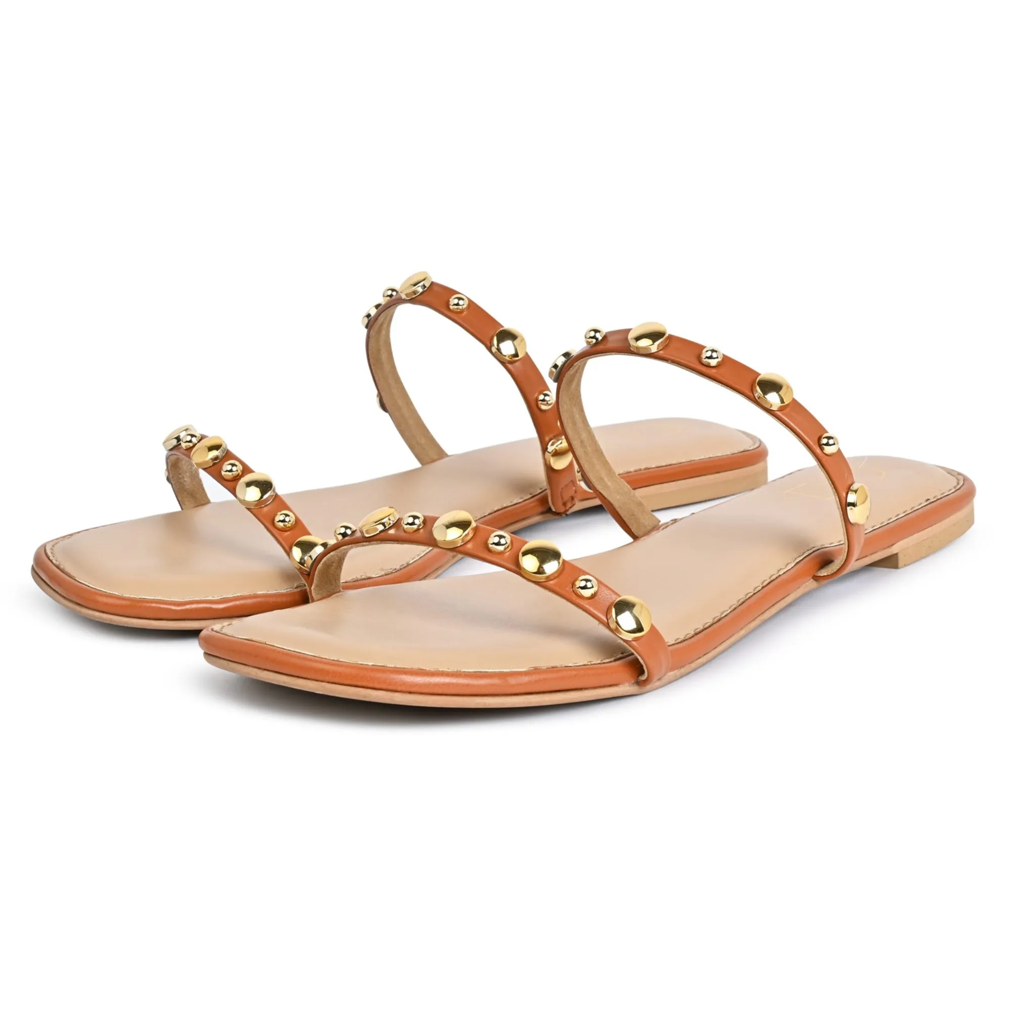 Strapped Rivet Flats- Tan