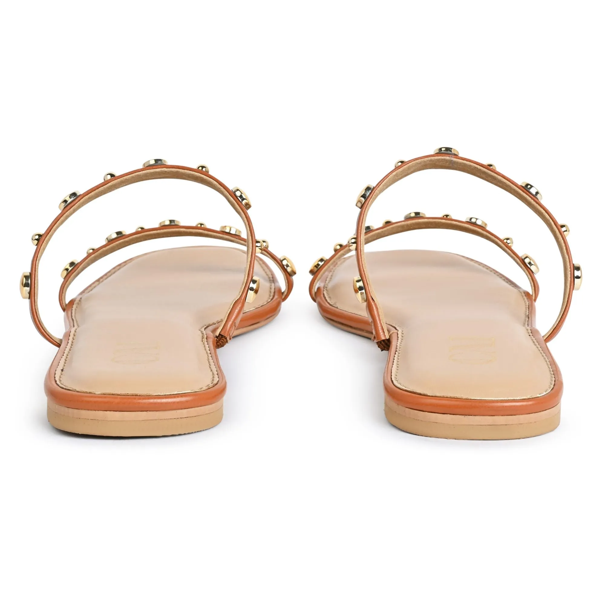 Strapped Rivet Flats- Tan