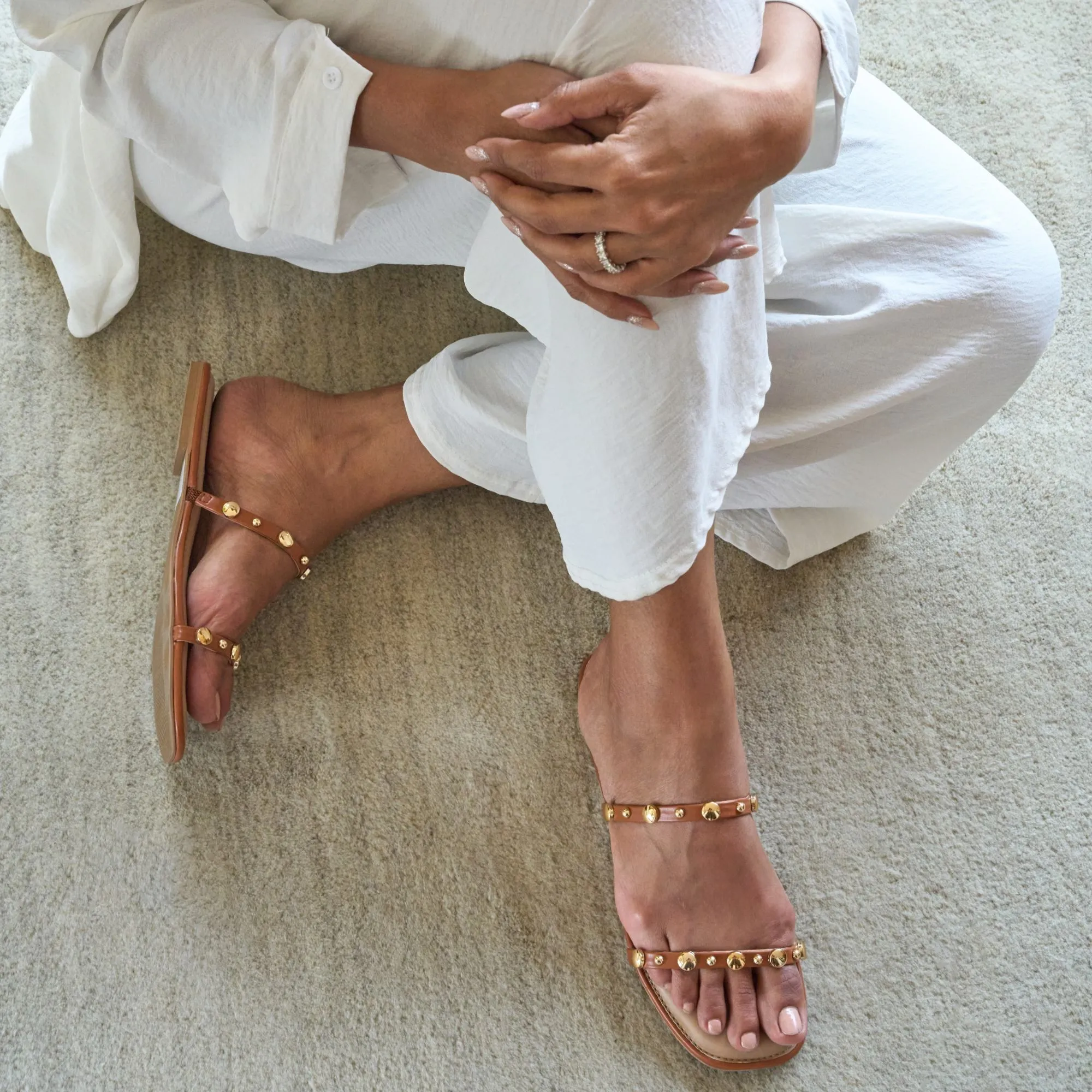 Strapped Rivet Flats- Tan