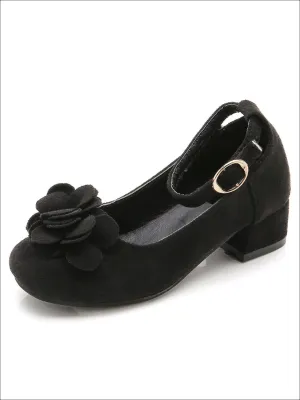 Suede Flower Embellished Flats By Liv and Mia