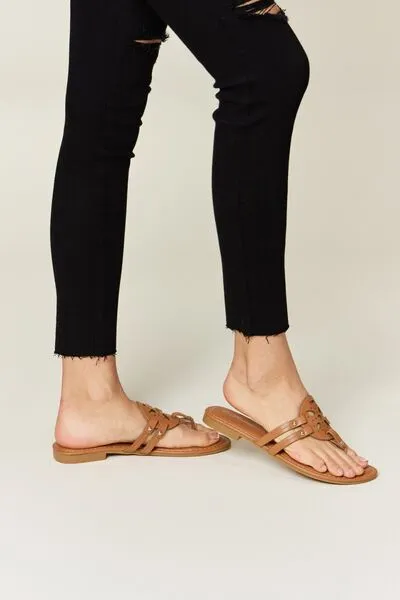 Tan Cutout PU Leather Open Toe Sandals