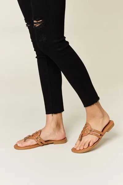 Tan Cutout PU Leather Open Toe Sandals