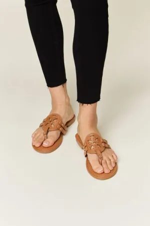 Tan Cutout PU Leather Open Toe Sandals