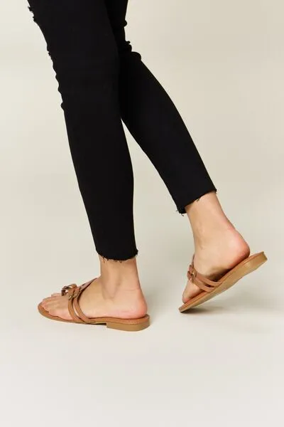 Tan Cutout PU Leather Open Toe Sandals