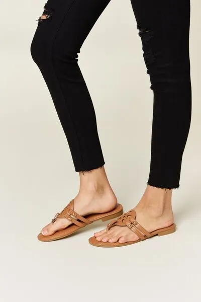 Tan Cutout PU Leather Open Toe Sandals