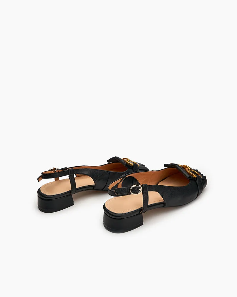 Tassel Metal Decor Low Heel Slingback Sandals
