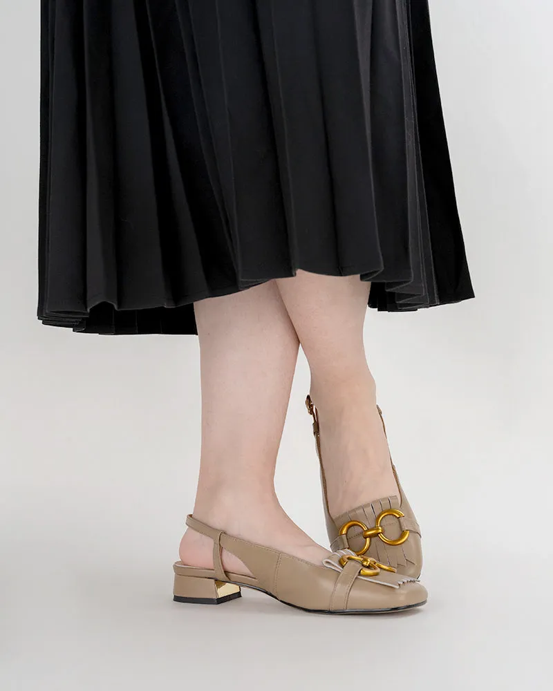 Tassel Metal Decor Low Heel Slingback Sandals