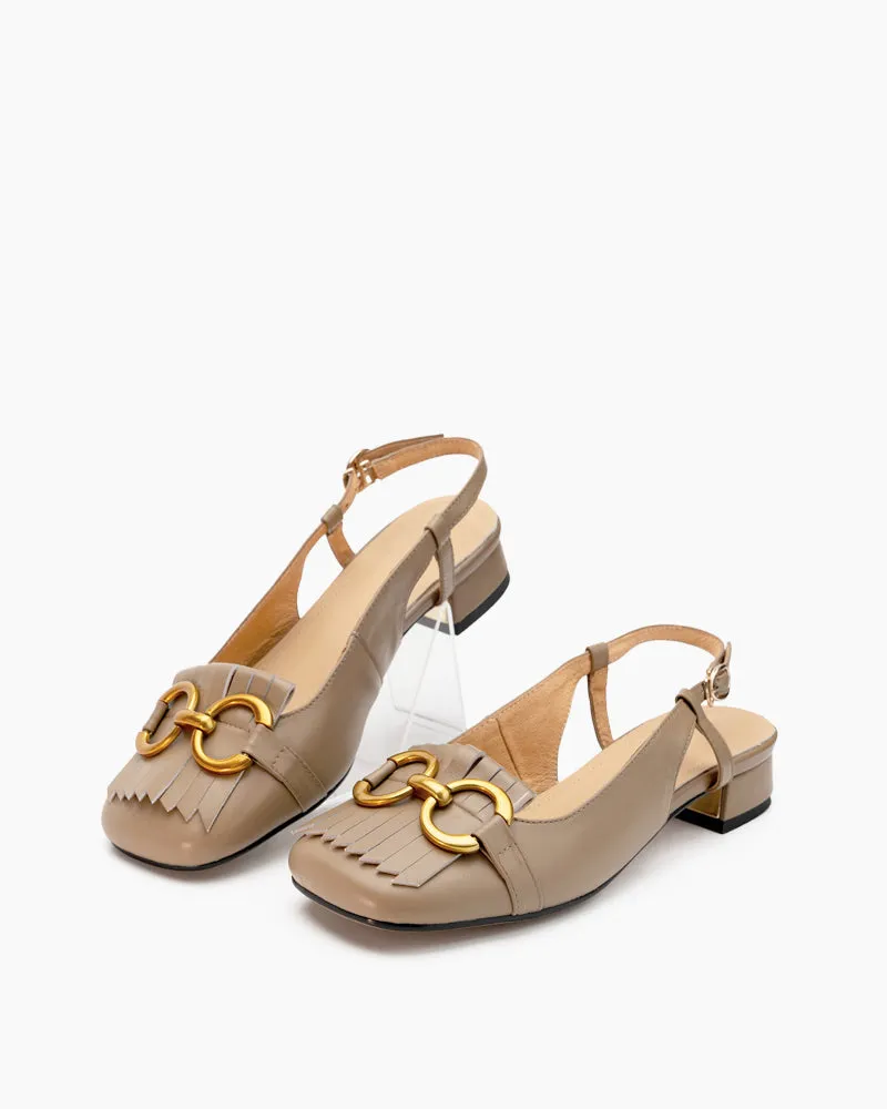 Tassel Metal Decor Low Heel Slingback Sandals
